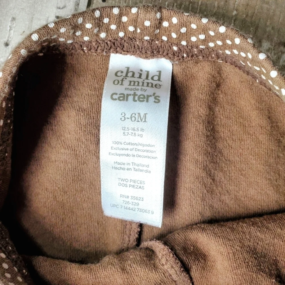 Child of Mine made by Carter's Brown Polka Dot Baby Girl Leggings Size 3-6m NWOT
